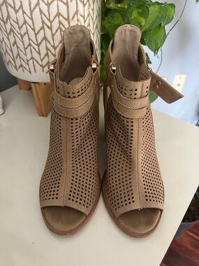Restricted Taupe Perforated Peep-Toe Ankle Booties